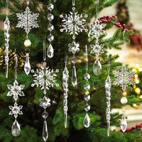 10Pcs Snowflake Ice Pendant Acrylic Snowflake Icicle Drop Crystal Hangings Transparent Decorative Party Supplies