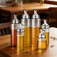 Cooking Seasoning Glass Oil Bottle Sauce Bottle Oil Vinegar Dispenser Transparent Reusable Storage Bottles for Kitchen Goods