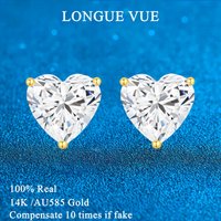 14K Gold Heart Moissanite Stud Earrings for Women Micro-set Lab Diamonds Stick Earrings Minimalist Wedding Anniversary Jewelry