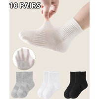 10 pairs/sets of solid color simple breathable mid-tube socks for daily use