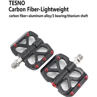 AliExpress TESNO Bicycle Pedals Carbon Fiber Pedal 3 Bearing Ultralight MTB road bike Titanium Non-Slip Quick Release 14mm Universal Thread
