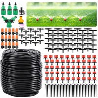 50M Garden Greenhouse Drip Irrigation System Watering Kit w 1/4'' PVC Hose Misting Nozzle Sprinkler Dripper Tee Adaptor