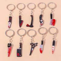 Aihua Resin Halloween Imitation Bloody Knife Keychain Scissors Axe Saw Keyring for Halloween Night Party Jewelry Gifts