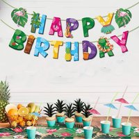 Hawaiian Party Decorations coconut tree Happy Birthday Summer pull flag Banner Garlands Tropical jungle Banners Party Decor Gift