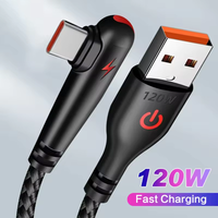 120W Fast Charging Elbow Cable 90 Degree USB to Type C Charge Cord Nylon Braided Durable Data Wire For iPhone 16 Huawei Samsung