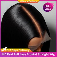 Real Full lace Human Hair Wigs Bone Straight HD 360 Lace Front Wig For Women Brazilian Hair Glueless 5X5 Lace Wig Pre Cut