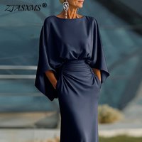 Elegant O Neck High Waist Draped Party Dress Spring Chic Solid Slim Pockets Long Dress Summer Backless Batwing Sleeve Maxi Dress