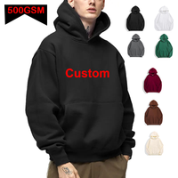 Bricolage personnalisé votre marque LOGO 500GSM poids lourd nouveau automne hiver décontracté épais coton hommes haut couleur unie sweat à capuche