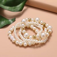 5pcs/set Bow String Bead Imitation Pearl Bracelet Set Stack Bead Ball Personalized Multi-layer Bracelet Adjustable