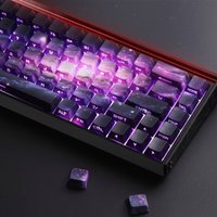 Purple Galaxy Gradient Side Carving Transparent Cherry Keycap PBT 135 Key Compatible with 60/64/84/98/108 Mechanical Keyboard