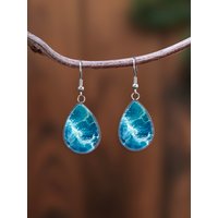 1 Pair of Earrings with Landscape and Sea Water Motifs, Featuring Convex Glass and 316 Stainless Steel Water Drop Ear Hooks, in a Vintage and Simple Style Suitable for Women for Daily Gift-Giving or