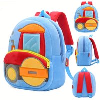 Cartoon Plush Kid Backpack Engineering Vehicles Kindergarten Schoolbag Baby Toddler Backpack 3D Excavator Tractor Backpack