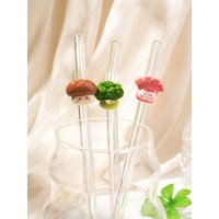 1/2/4PCS Cute Vegetable Shaped Glass Straw,Reusable Curved Straw for Summer Drinks, Festivals, Parties & Gifting