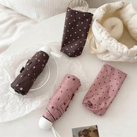 1PC Polka Dot Portable Folding Umbrella Cute Dual Use Rain and Sun Black Coated UV Protection Parasol Daily Necessities
