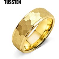 Dropshipping TUSSTEN 6/8MM Men Women Hammer Ring Stylish Tungsten Wedding Band Stepped Finish Great Workmanship Comfort Fit