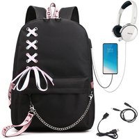 School Backpack for College Students Fashion Trend Travel Backpack USB Charging Laptop Bagpack Black School Bags for Teenager