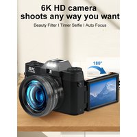 6K Digital Photography Camera 16X Digital Zoom 64MP Vintage Vlog Video Recorder YouTube 180° Flip Screen WiFi Web Cam With Flash