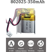 802025 350mAh 3.7V Lithium Polymer Rechargeable Battery for Toy Humidifier Bluetooth Audio Small Digital Dewalt Tools