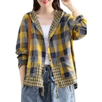 Amax luluE 2025 Korean Fashion Women Spring Loose Hooded Plaid Shirts Ladies Linen Casual Blouses Females Classic Oversized Tops