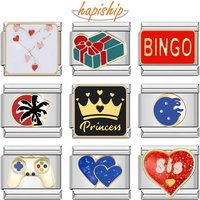 Hapiship 2025 Fashions Game Moon Bingo Princess Heart Charm Links Fit 9mm Bracelet Stainless Steel Making DIY Jewelry DJ717-D
