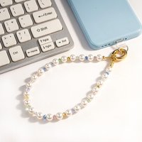 Ins Style Shiny Crystal Pearl Phone Bracelet Short Wrist Lanyard Handmade Bead Chain Anti-drop Mobile Phone Charm For All Phones