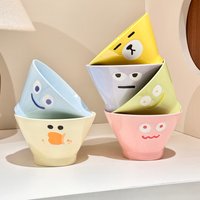 4/6 Pcs 5 Inch Cute Emoji Ceramic Hat-shaped Bowls,for Rice, Breakfast, Fruit, Dessert & Cereal,Microwave Dishwasher Safe