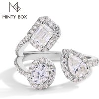 MINTYBOX Three Stone Moissanite Ring S925 Sterling Silver Rings For Women 18K Gold Plated Engagement Anniversary Party Gift