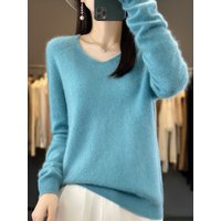 Moda 100% wełna merynosów sweter kaszmirowy sweter damski dzianina dekolt w serek z długim rękawem jesienno-zimowa moda podstawowa odzież topy
