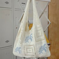 New Cartoon Turtle Knitting Shoulder Bag Knitted Hollow Beach Bag Large Capacity Beige Brown Underarm Bag Gift