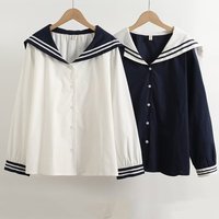 Japanese Sweet Mori Girl JK Sailor Collar Long Sleeve School Uniform Shirts Women Autumn Casual Loose Cotton Blouse Tops