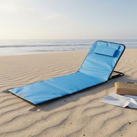Folding Sun Lounger Oxford Beach Lounger Adjustable Sunbeds Built-in Pillow Folding Chaise Longue for Outdoor Camping Garden