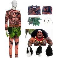 Maui Maui Costume Costume Tops Pants Halloween Adult Cosplay Tattoo Dress Carnival Moana Outfit Men Women Tops+Pants+Wigs