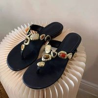 ew Pinch Toe Colorful Gemstone Roman Sandals Summer Outerwear Round Toe Flat Bottom Vocation Style Beach Dress Shoes