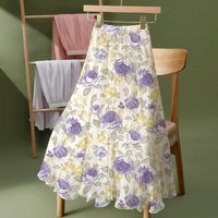 New Summer Chiffon Skirt Long Fashionable Skirt Temperament Fashionable Beach Skirt Square Dance Skirt a Line Long Skirt