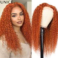 UNice Ginger Orange Jerry Curly Human Hair Wig Middle Part 4x1 Lace Part Wigs 150% Density