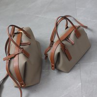 Women's Nylon With Genuine Leather Zipper Tote Lightweight Soft Travling Bags Versatile Style Handbag Different Colors And Size