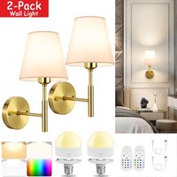 2Pcs Wireless Rechargeable Battery Powered Wall Light with Dimmable, Detachable Bulb and Remote Control, for Bedroom Living Room
