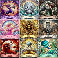Frameless, DIY 5D Diamond Painting Constellation Embroidery Cartoon Animal Full Square Round Drill Mosaic Leo Aries Wall Decor