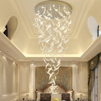 Amber Clear Crystal Feather Chandelier For Staircase Beauty Salon Reception Room Lobby Stainless Steel Led Ceiling Pendant Lamp