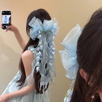 Princess Sweet Fairy Flower Hair Clip Tassel Mesh Lace Bow Duckbill Clip Silk Gauze Headpieces Flower Hairpin Wedding