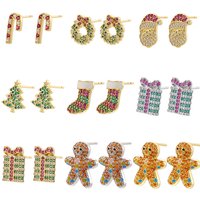 ZHUKU New Christmas Hot Sale Cartoon Brass 18K Gold-Plated CZ Zirconia Candy Gingerbread Man Father Christmas Earrings for Women