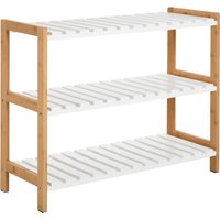 HOMCOM 3-Tier Shoe Rack Wood Frame Slatted Shelves Spacious Open Hygienic Storage Home Hallway Furniture Family Guests