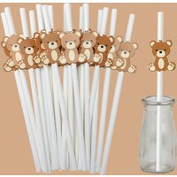 10/20/30Pcs Teddy Bear Paper Straws Cute Brown Bear Disposable Drinking Straw for Birthday Baby Shower Party Decoration Supplies