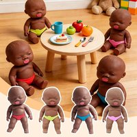 Natasha Realistic African Black Baby Doll Set Squeeze-to-relax Toys Soft Silicone Bath Toy For Kids Pretend Play