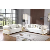 #White Velvet Couch Set Living Room Upholstered 2 Seater Sofa Luxury Hotel Apartment Loveseat Tufted Chesterfield Sofas