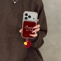 Korean Vintage Red Line Pony Electroplating Drip Glue Phone Case For iPhone 17 Air 16 15 14 13 12 11 Pro Max Plus Y2K Cover Ins