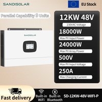 SANDISOLAR 12KW 48V Inwerter Solarny Off Grid Czysta Sinusoida 250A MPPT Hybrydowy 500VDC Podwójne Wyjście Paralelne WiFi Zasilanie dla Całego Domu