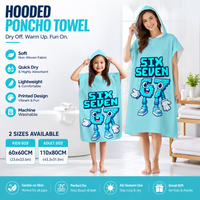 Educational Digital Figures Flat Print Hooded Towel Kids Adult Beach Surf Poncho Lightweight Absorbent Bath Robe Blue