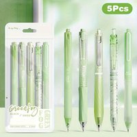 5Pcs Green Gel Pens 0.5mm Fine Point Smooth Black Ink Aesthetic School Office Stationery Set