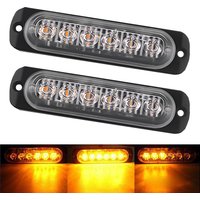 Barre lumineuse stroboscopique à LED pour camion, lampe de balise de voiture, lumière d'iode stroboscopique, calandre clignotante, feu de circulation ambre, jaune et blanc, 2 pièces, 12V, 24V, 6smd